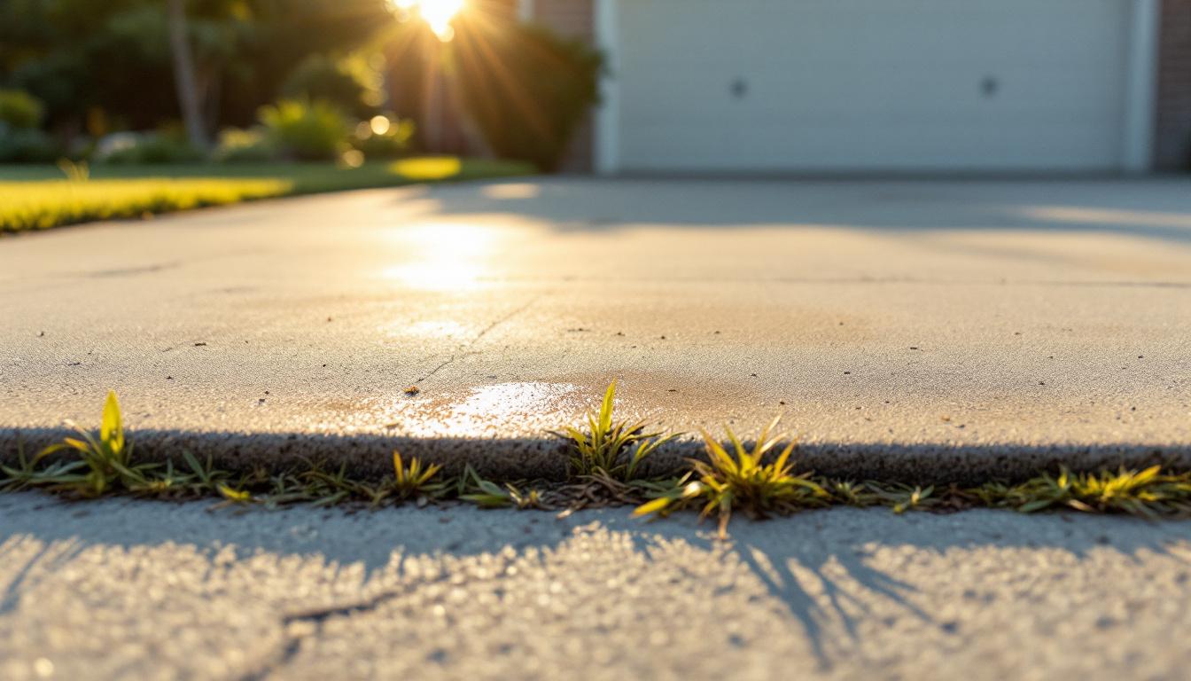 Sunken garage apron and driveway before polyjacking lift